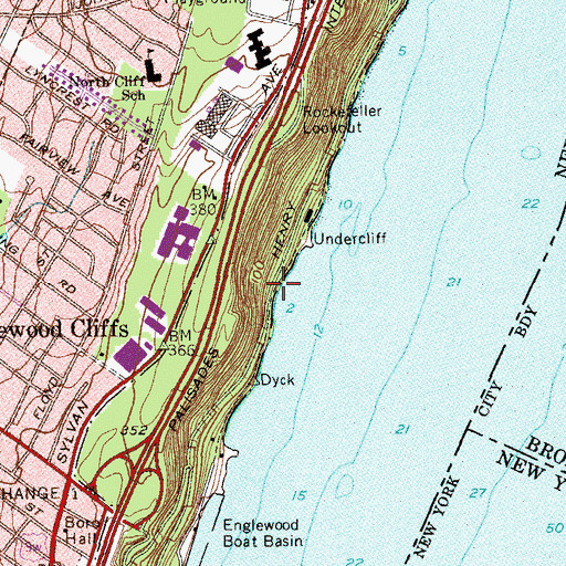 Topographic Map of Undercliff Beach, NJ