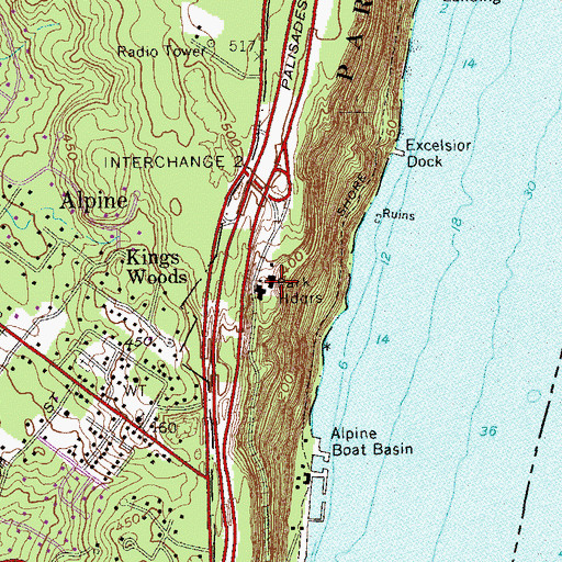 Topographic Map of Palisades Park Commissioners Office, NJ