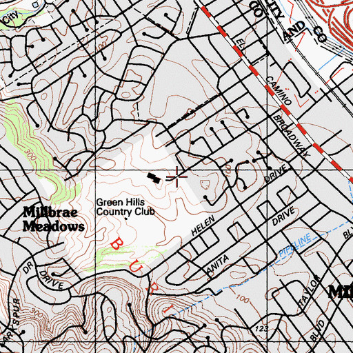 Topographic Map of Green Hills Elementary School, CA
