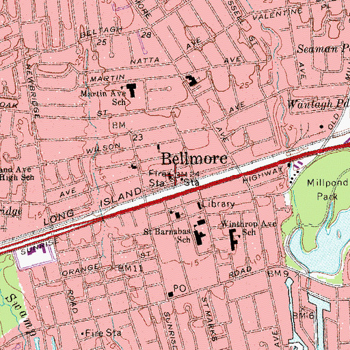Topographic Map of Bellmore Volunteer Fire Department Hose Company 1 Advance Hook Ladder and Engine Company 1, NY