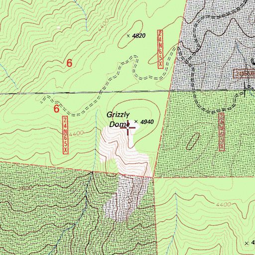 Topographic Map of Grizzly Dome, CA