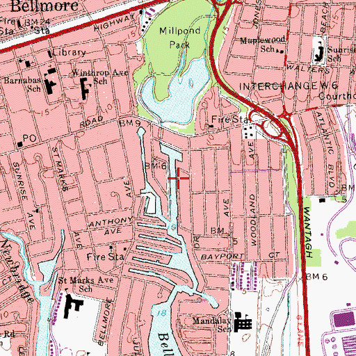Topographic Map of Bellmore Canal, NY