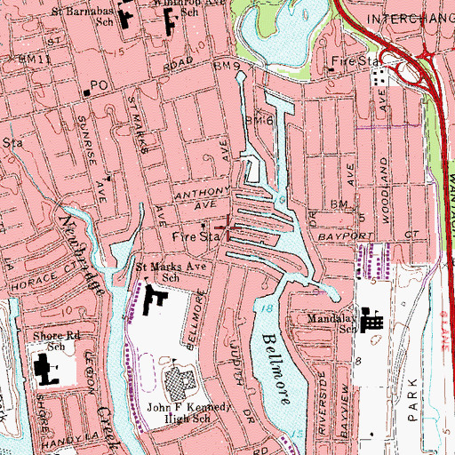 Topographic Map of Bellmore Volunteer Fire Department Harbor Engine Company 2, NY