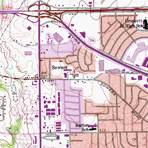 Topographic Map of Sowers Cemetery, TX