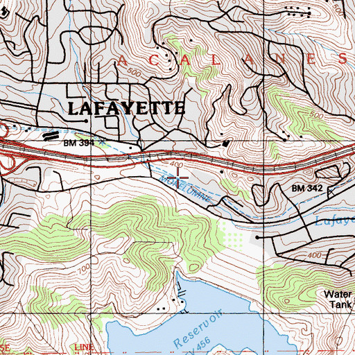 Topographic Map of Lafayette Water Treatment Plant, CA