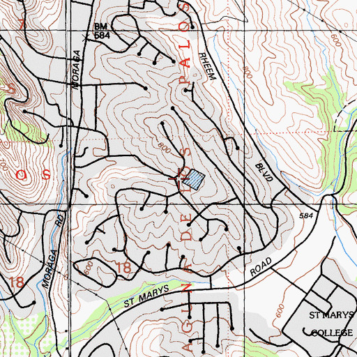 Topographic Map of Moraga Reservoir, CA