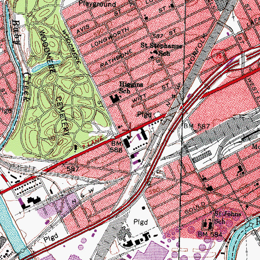 Topographic Map of Trinity-Saint Mark's United Church of Christ, MI