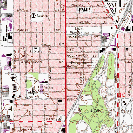 Topographic Map of True Resurrection Missionary Baptist Church, MI
