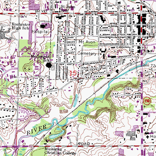 Topographic Map of Unity Church of Rochester, MI