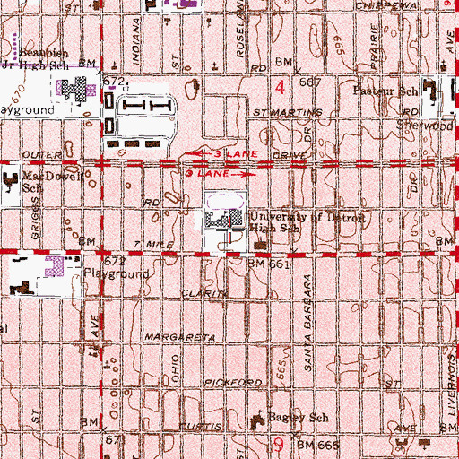 Topographic Map of University of Detroit Jesuit, MI