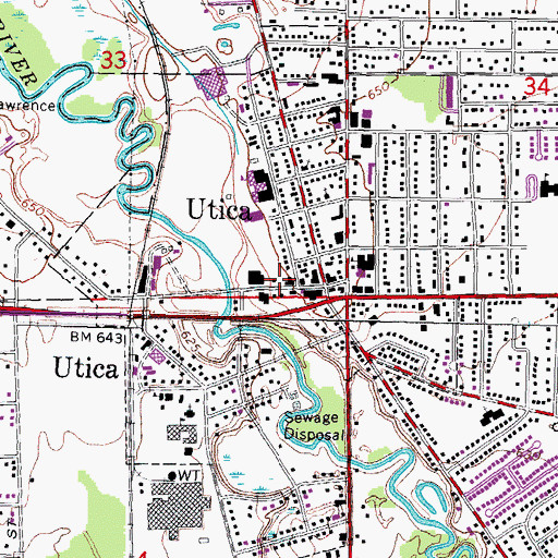Topographic Map of Utica Fire Department, MI