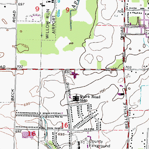 Topographic Map of Van Buren Township Hall, MI