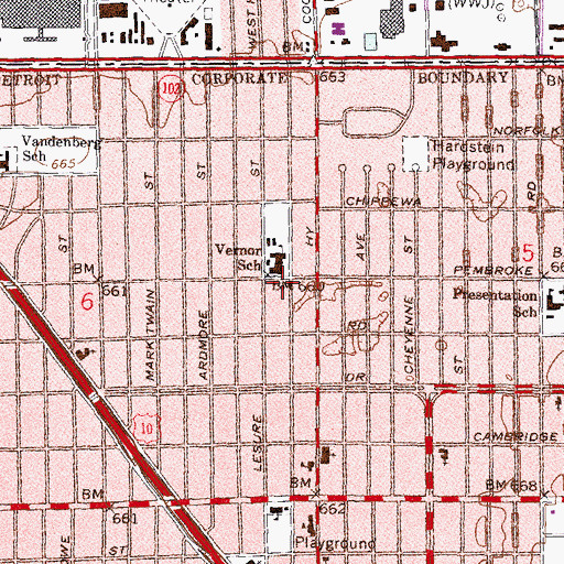 Topographic Map of Vernor Elementary School, MI