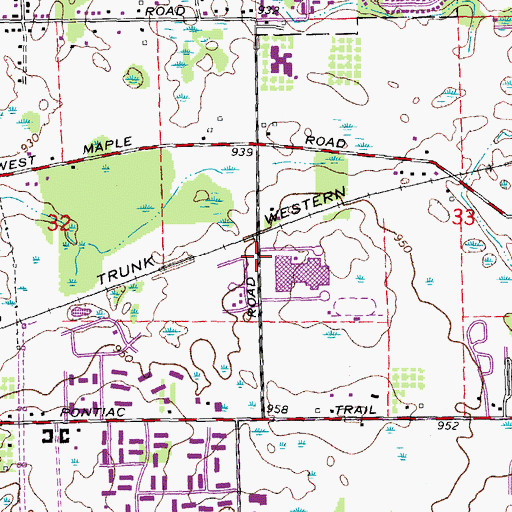 Topographic Map of Walled Lake Western High School, MI