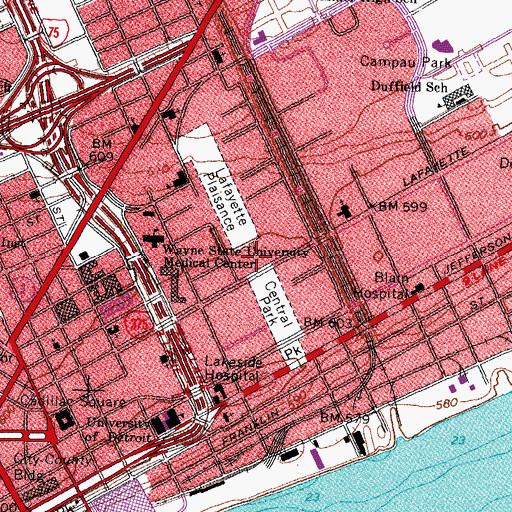 Topographic Map of Walter P Chrysler Elementary School, MI