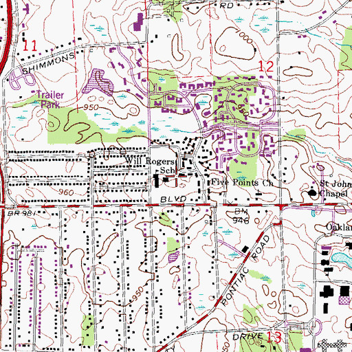 Topographic Map of Walton Village Plaza Shopping Center, MI