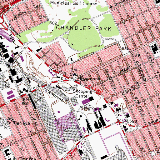 Topographic Map of Warren-Conner Shopping Center, MI