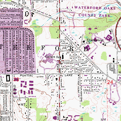 Topographic Map of Waterford Mott High School, MI