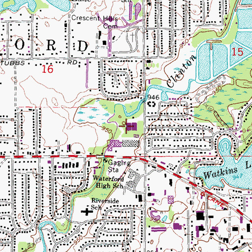 Topographic Map of Waterford Plaza Shopping Center, MI