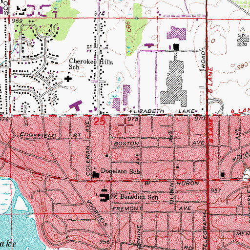 Topographic Map of Waterford Town Square Shopping Center, MI