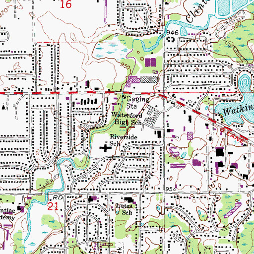 Topographic Map of Waterford Towne Centre Shopping Center, MI