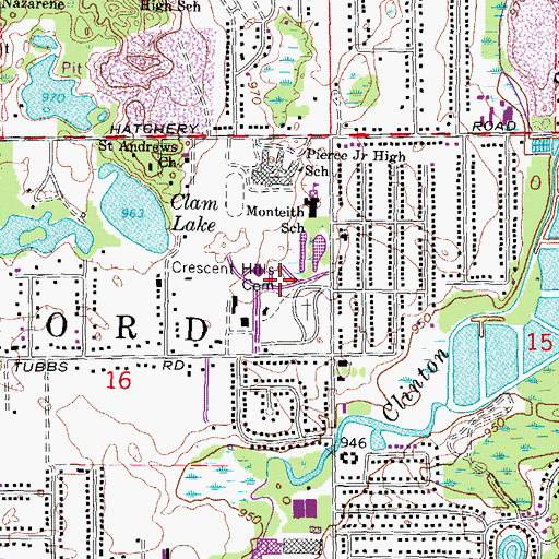 Topographic Map of Waterford Township Main Library, MI