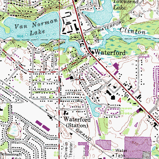 Topographic Map of Waterford Village School, MI