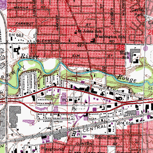 Topographic Map of Wayne Commons Shopping Center, MI