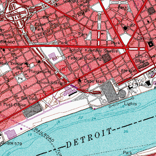 Topographic Map of Wayne County Community College, MI