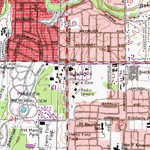 Topographic Map of Wayne County District Courthouse, MI