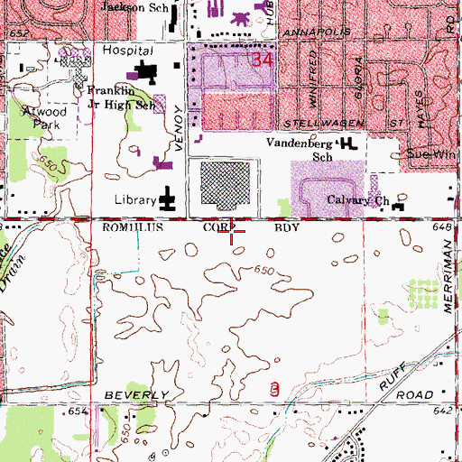 Topographic Map of Wayne County Health Department, MI