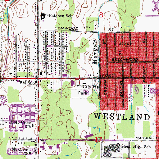 Topographic Map of Wayne District Courthouse, MI