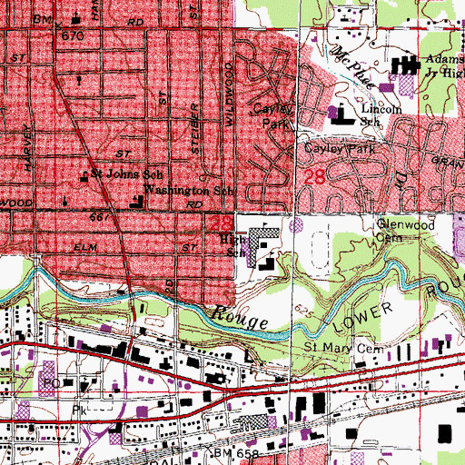 Topographic Map of Wayne Memorial High School, MI