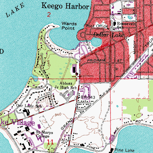 Topographic Map of West Bloomfield Fire Department Station 9, MI