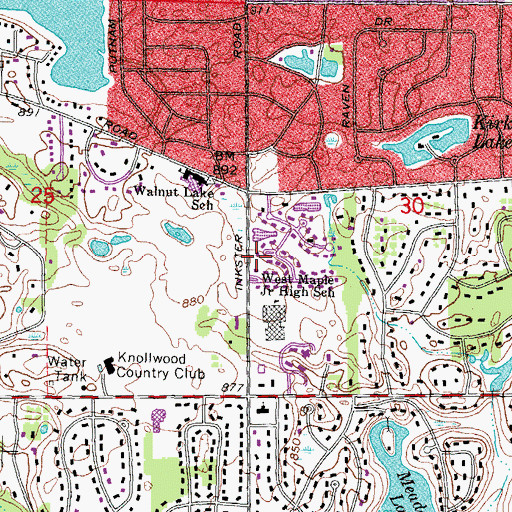 Topographic Map of West Maple Elementary School, MI