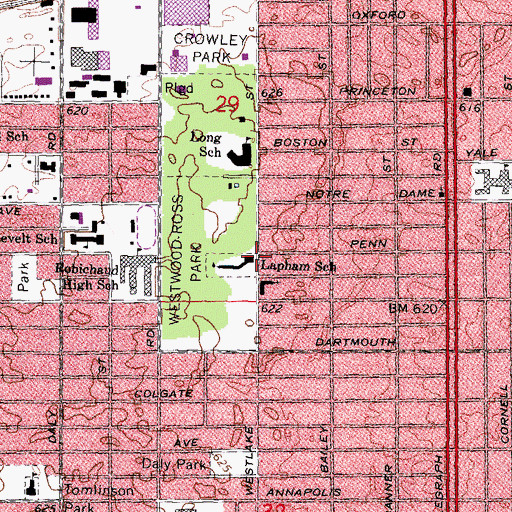 Topographic Map of West Village Academy, MI
