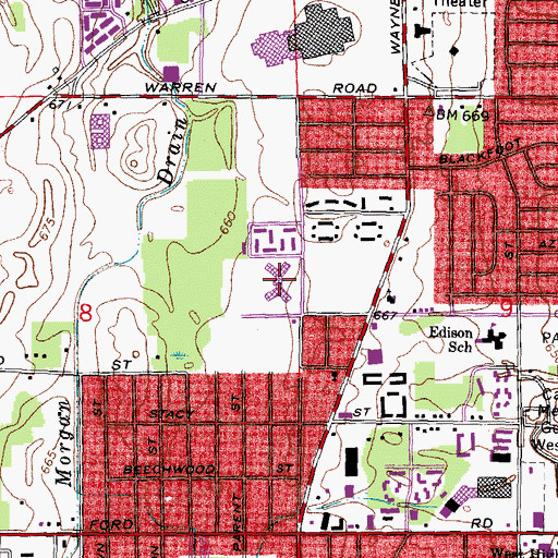 Topographic Map of Westland Library, MI