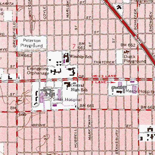 Topographic Map of Westminster Church of Detroit, MI