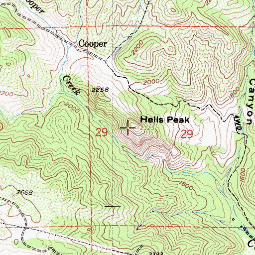 Topographic Map of Hells Peak, CA