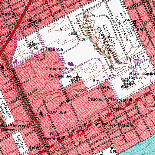 Topographic Map of Whitney Young Magnet Middle School, MI
