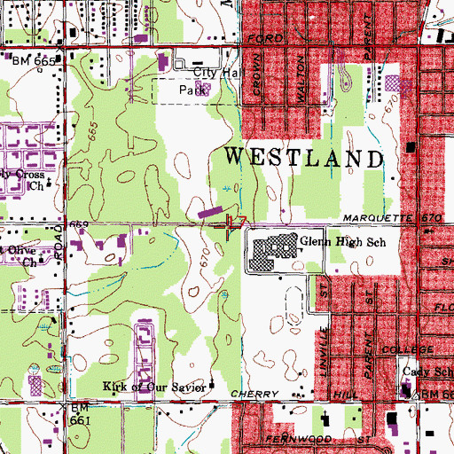 Topographic Map of William Ford Career and Technical Center, MI