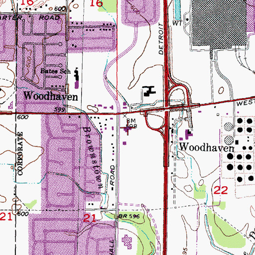 Topographic Map of Woodhaven City Hall, MI