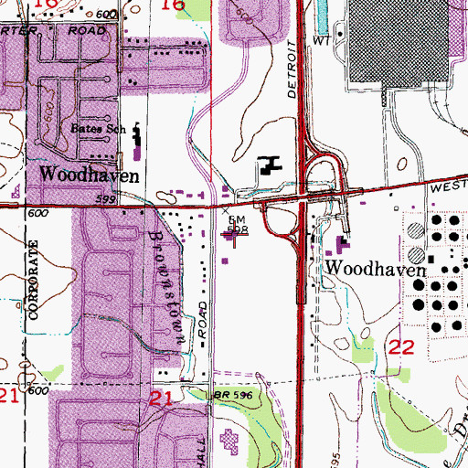 Topographic Map of Woodhaven Police Department, MI