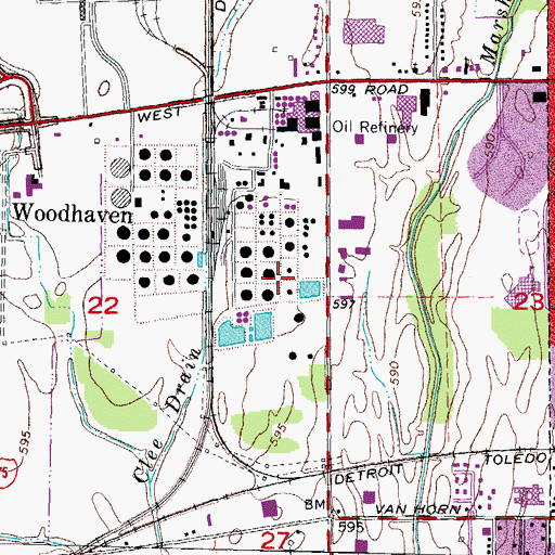 Topographic Map of Woodhaven Village Square Shopping Center, MI