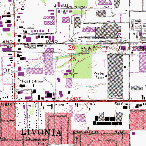 Topographic Map of Woodland Square Shopping Center, MI