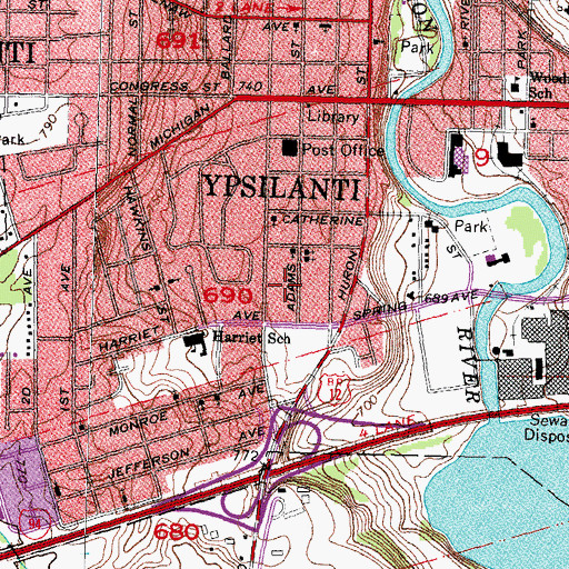 Topographic Map of Ypsilanti Commons Shopping Center, MI