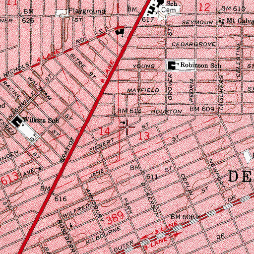 Topographic Map of Zion Hill Baptist Church of East Detroit, MI