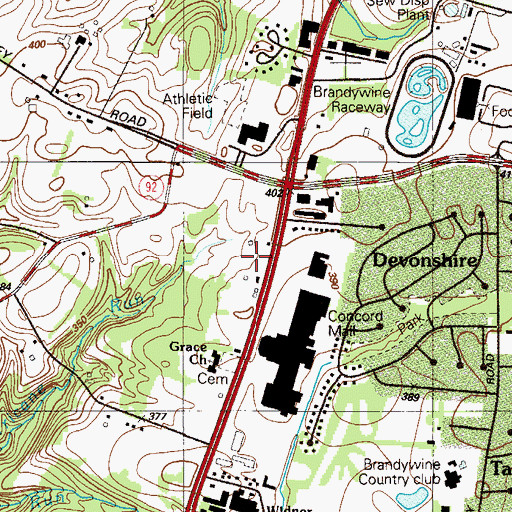 Topographic Map of Brandywine Perry Park, DE