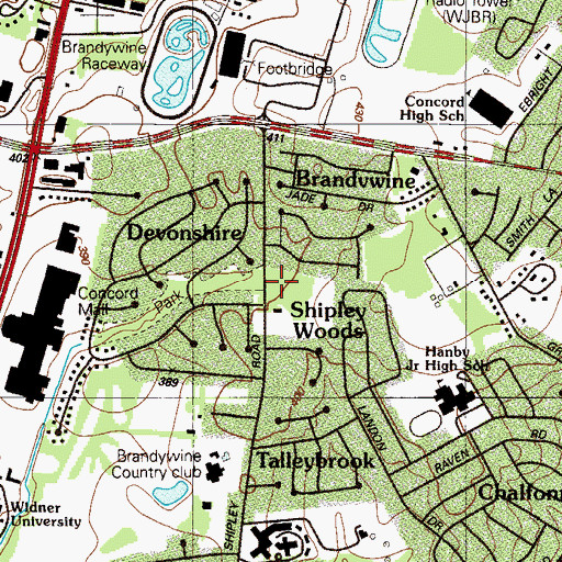 Topographic Map of Chapelcroft Park, DE