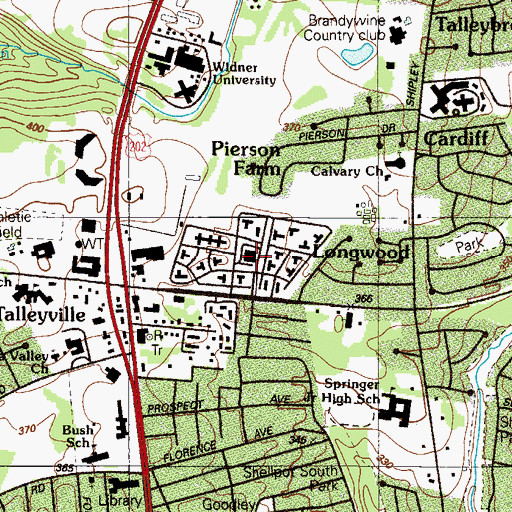 Topographic Map of Club Lane, DE